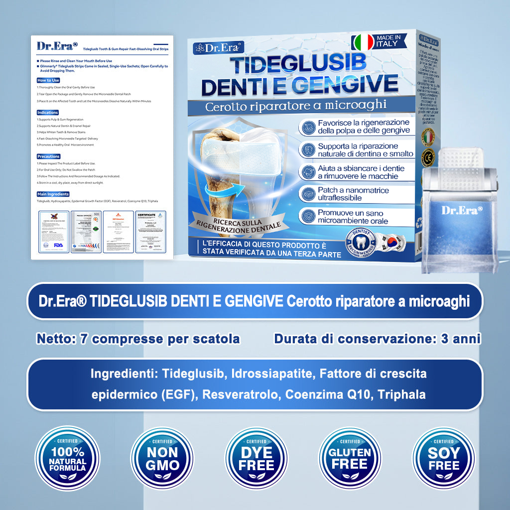 🦷 Dì Addio a Sensibilità e Fastidi! 𝐃𝐫.𝐄𝐫𝐚® Tideglusib Strisce Orali – Riparazione Rapida per Denti e Gengive 😊